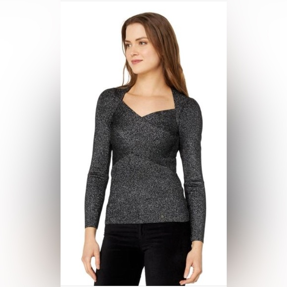 Ted Baker London Eloisy Black Sparkle Knit Fitted Top - Size 1 - Picture 2 of 14